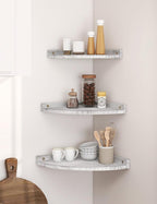Corner Shelves Wall Mount, Rustic Natural Wood Corner Floating Shelf, Distressed White Storage Organizer Corner Wall Shelves for Living Room Kitchen Bedroom Bathroom Laundry, 9.68x9.68 Inch
