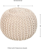REDEARTH · Round Pouf Ottoman - Hand Knitted Cable Boho Poof Home Décor Pouffe Circular Footrest for Living Room - Nursery - Bedroom - Lounge 100% Cotton (18”x18”x14”) - Ivory, Set of 2