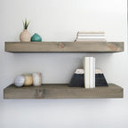 Urbandi Modern Floating Shelves 3 Inches Thick for Wall, Wide Shelves for Kitchen, Living Room, Bedroom, and Bathroom, Natural Pine Wood, Rustic Wooden Shelf, (Set of 2) (Aged Barrel, 36Lx3Hx6D)