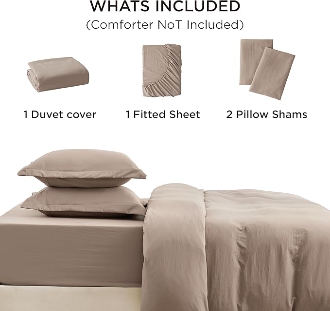 Bedsure Duvet Cover King Size with Fitted Sheet - 4 Pieces Prewashed Cotton-Like Extra Soft Bedding Set, Includes 1 Duvet Cover 104x90 Inches with Zipper Closure, 2 Pillow Shams, 1 Fitted Sheet, Khaki