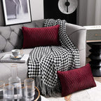 Burgundy Throw Pillow Covers: 2 Pack 12x20 Inch Original Striped Velvet Rectangular Decorative Pillow Cases for Farmhouse Couch