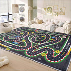 Kids Rug,Children's Room Rug,Road Race Play Rugs, Rail City Living Rugs, Washable Non-Slip Play Mats. (Grey, 39x59in)