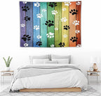 VUMIVI Dog Paw Tapestry Vintage Rustic Colorful Barn Boards Black White Animal Footprints Tapestry Wall Hanging for Living Room Bedroom Dorm Classroom Aesthetic Decor W40xL30in