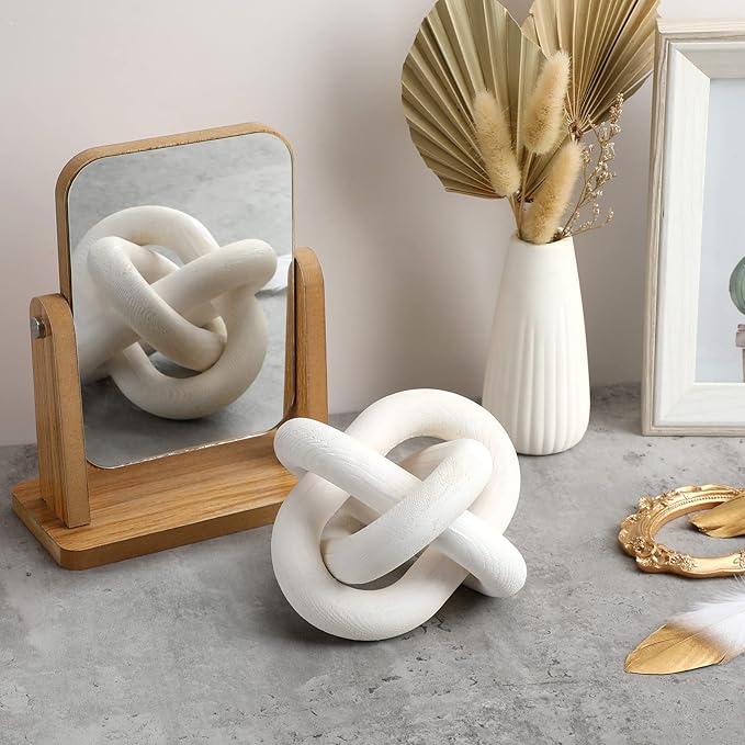 3 Link Wood Knot Decor Rustic Home Décor Accents Hand Carved Coffee Table Decoration, Boho Chain Link Decoration, Modern Shelf, Rustic Objects for Home Living Room Bedroom(White)