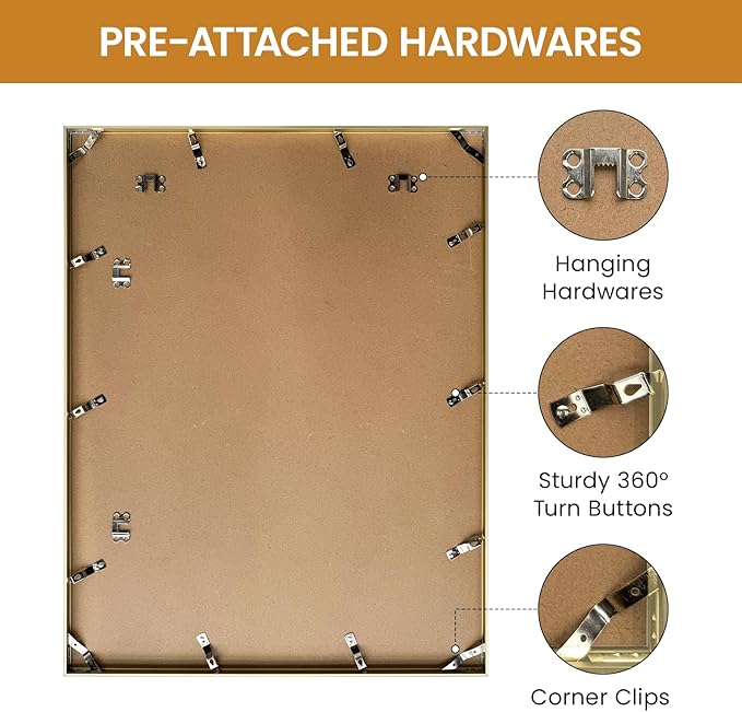 20x27 Aluminum Metal Picture Frame,Tempered Glass Gold Photo Frame 20x27 for Family Photo,Posters,Art,Document to Wall Mount Horizontally or Vertically