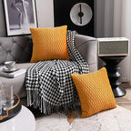 Fall Golden Yellow Couch Pillow Covers: 2 Pack 20x20 Inch Original Striped Velvet Square Throw Pillow Cases for Farmhouse Home Decor