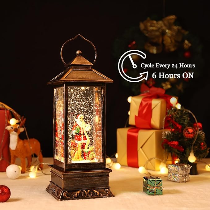 Christmas Snow Globe Lantern Crystal Glitter Lantern Features 8 Songs and 6-Hour Timer Function Ideal for Holiday Decorations and Gifts USB and Battery-Powered Snow Globe (Santa Claus)