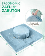 Hihealer Meditation Cushion Set Large Velvet Floor Pillow & Traditional Tibetan Yoga Bolster for Adults Zafu Meditation Mat with Buckwheat Filling