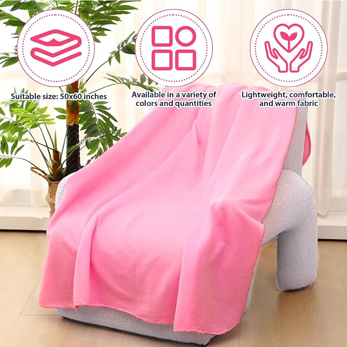 Newwiee 24 Pcs Fleece Throw Blankets Bulk 50'' x 60'' Oeko-tex Standard 100 Certified Spring Outdoor Wedding Guest Blankets Lightweight for Sleepover Donation Lap Pet Sofa Home (Light Pink/White)