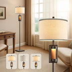 RORIANO 63'' Rustic Floor Lamp for Living Room with 2 Light Sources, Farmhouse Tall Standing Lamp with Amber NightLight, Vintage Lamp for Bedroom Reading Room Office, Bulbs Included (‎Brown)