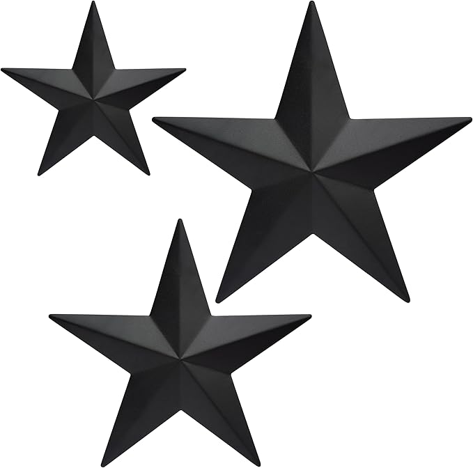 JoyEvy 6" 9”12"（3pieces Black Barn Star Wall Decor,Metal Stars Rustic Vintage Western Country Farmhouse Home Indoor or Outdoor Wall Decoration,Texas Stars for House Art Décor