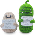 Mini Funny Positive Potato Birthday Gifts for Women Men, 2PCS Emotional Support Pickle Crochet Cucumber Doll Inspirational Gifts for Friends Coworker, Cute Room Decor Boys Girls Stocking Stuffers