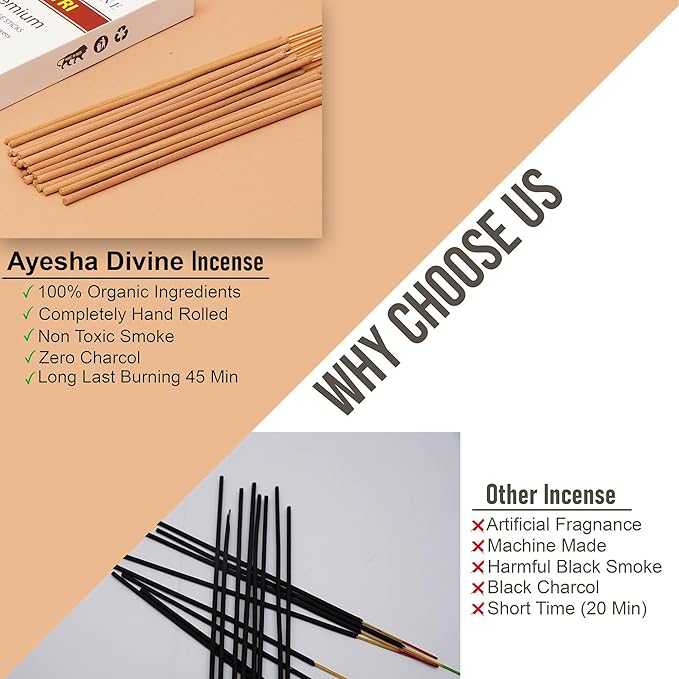 Incense Sticks 8 Inch, Made from Temple Flowers, Rose and Sandalwood Blend, Includes Incense Burner Stand, 80 Count, Long-Lasting Fragrance for Meditation, Yoga, Home, Office