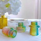 Double Sided Vintage Ribbed Taper Glass Candle Holders,Tea Candle Holder for Table Centerpieces, Wedding Decorations and Dinner Parties (Rainbow, 6 PCS)