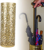 Umbrella Stand Umbrella Holder for Entryway,Umbrella Stand Rack,Metal Hollowed Freestanding Round Umbrella Holder Organizer Bin,Umbrella Rack Organizer Freestanding for Home Hotel Office(Small-Gold)