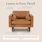 POLY & BARK Napa Lounge Chair – 42” – Cognac Tan – Italian-Tanned Full-Grain Pure-Aniline Leather, Feather-Down Cushions, Solid Wood Frame