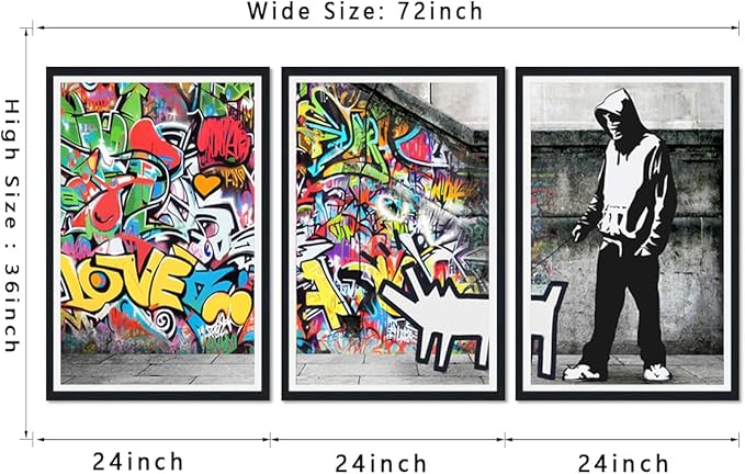 Novatique Graffiti Canvas Wall Art Pop Art Wall Decor Street Art Painting Picture Framed Graffiti Poster Artwork for Living Room Office,24" x 36" x 3pcs