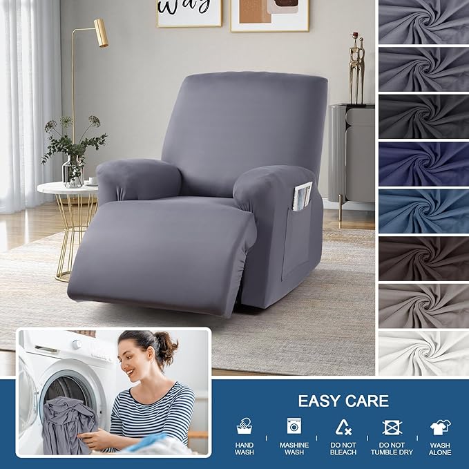 TAOCOCO Recliner Chair Cover 4-Pieces for Oversized Recliner, Stretch Recliner Slipcover for Large Recliners Washable Polyester Soft Fabric Furniture Protector (Oversized Recliner, Light Gray)