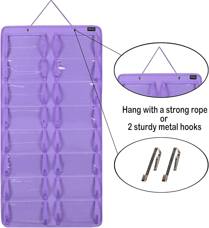 AROUY Sunglasses Organizer Storage, Hanging Dust Proof Wall Pocket Glasses Organizer - 16 Felt Slots Sunglass Organizer Holder with Metal Hook and Sturdy Rope (Dust Proof, Purple)
