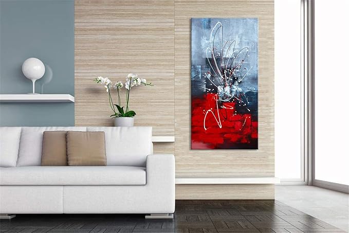 zoinart Abstract Large Vertical Canvas Wall Art 24x48 Inches Hand Painted Modern Colorful Oil Paintings Red Artwork for Living Room Aisle Bedroom Dining Room Wall Decor