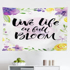 Ambesonne Lifestyle Tapestry, Live Life in Full of Blooms Words with Floral Violets Print, Fabric Wall Hanging Decor for Bedroom Living Room Dorm, 45" X 30", Purple Yellow
