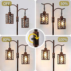 Industrial Vintage Dimmable Lamp, 2 Classical Lanterns Rustic Farmhouse Floor Lamp with Bronze Gold Finish, for Living Room Bedroom (Red Copper)