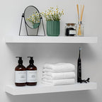 Homeforia White Floating Shelves 24 inch, High End Solid Real Wood 24inch Bathroom Floating Shelf for Wall Mounted, White Wooden 24in Floating Shelves, Heavy Duty Bracket, 24 X 6.5 X 1.75 in, Set of 3
