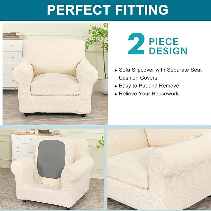 KRFOONN 2 Piece Chair Covers Printed Sofa Covers Couch Covers Washable Armchair Sofa Couch Slipcover Furniture Protector with Elastic Bottom for Living Room (Armchair, 66), Small