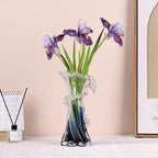 Blue White Clear Wave Vases Gradient, Murano Hand Blown Glass Vase Unique Art Decorative, for Ocean Themed Coastal Home Centerpiece Modern Office Entrance Table Creativity