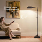 Scenekoy Adjustable Height Smart LED Floor Lamp for Living Room Bedroom, Remote Control Traditional 350º Swing Arm Standing Lamp with Swivel Metal Shade, Decor for Reading House Home Office