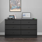 Prepac Astrid 6 Drawer Double Dresser for Bedroom, Wide Chest of Drawers, Bedroom Furniture, Clothes Storage and Organizer, 47.25"W x 28.25"H x 16"D, Black