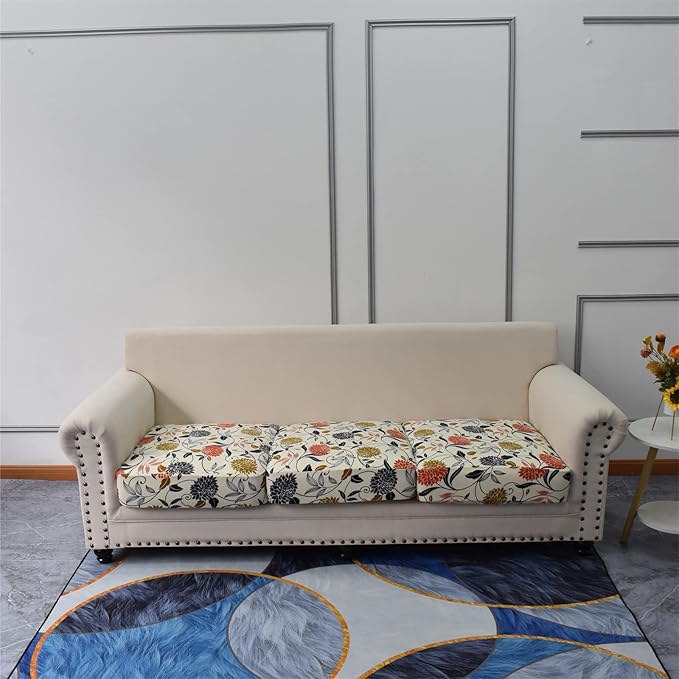 KRFOONN 3 Piece Stretch Sofa Couch Covers for 2 Cushion Couches Printed Sofa Loveseat Slipcover with 2 Separate Seat Cushion Covers Washable Sofa Slip Covers Furniture Protector (Loveseat, 01), Medium