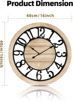 Maxstar 16'' Wall Clock for Living Room Decor, Ultra-Silent Rustic Wooden Farmhouse Wall Clock with Metal & Real Wood Frame, Battery Operated, for Kitchen Bedroom Office, Arabic Numerals