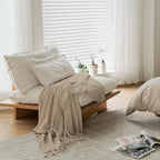 lifein Throw Blanket for Couch, Soft Boho Decor Bed Throw,Cozy Beige Knitted Chenille Small Farmhouse Lightweight Throw (Beige,60 * 80")