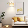 Dimmable Floor Lamp, Arc Floor Lamps for Living Room, Stepless Dimming Modern Standing Lamp with Linen Shade, Tall Lamp for Bedroom Office Dining Room- Brushed Gold