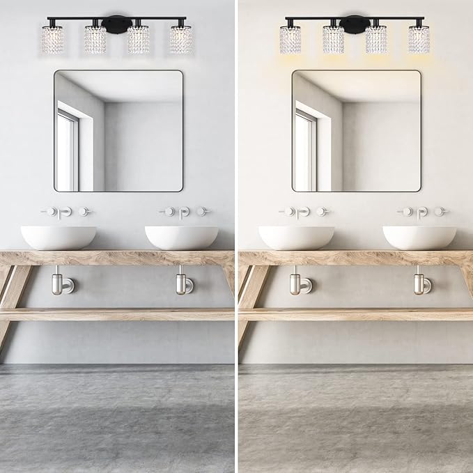 Black Vanity Light 4-Light Crystal Bathroom Light Fixtures,Modern Bahtroom Lights Over Mirror,Vanity Lights for Bathroom
