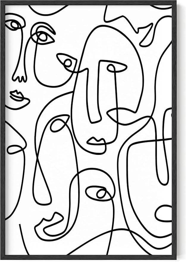 Y2K BOO Abstract Face Pattern UNFRAMED Wall Art Collage of Modern Faces Continuous Line Drawing 24x36 Inch Heavyweight Paper Studio Home Decor