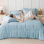 JOLLYVOGUE King Comforter Set, Ultra-Soft Bed in a Bag King Size 7 Pieces, Oeko-TEX Certified Bedding Set with Down Alternative Comforter, Sheets, Pillowcases & Shams, Lake Blue
