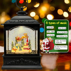 Christmas Snow Globes Lantern with Music & Timer - USB/Battery Operated LED Glittering Globe Lantern, Snow Globe Decoration for Home Holiday Decor (Reindeer)