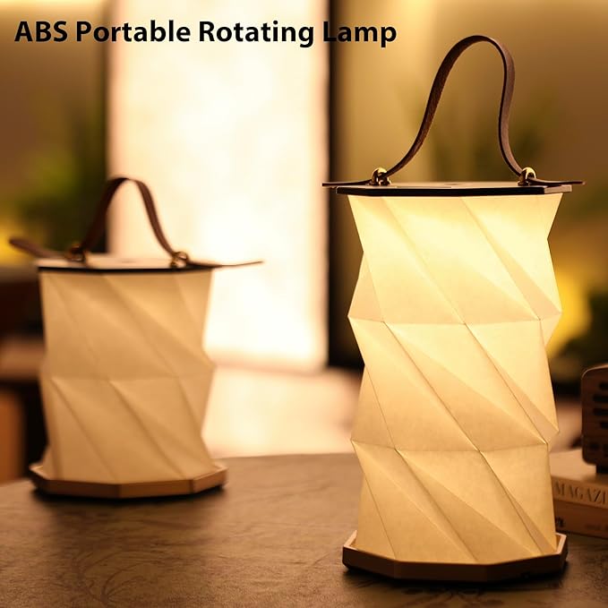 Portable Foldable Table Lamp with USB Rechargeable Battery, 3-Level Dimmable Touch Control Night Light, Folding Paper Lantern Light for Home Office Bedroom Reading (Black)