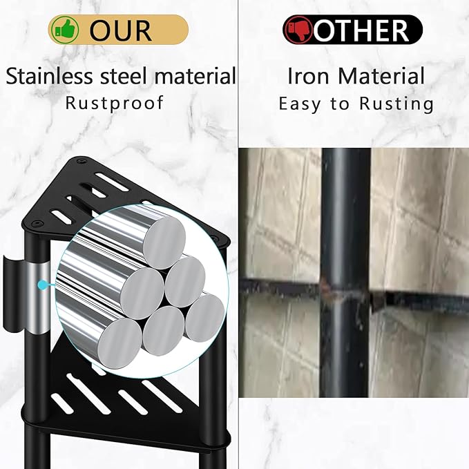 Shower Foot Rest, Shower Stool for Inside Shower, Stainless Steel Waterproof Shower Stool for Shaving Legs - Corner Bathroom Bench Seat with Storage Shelf for Small Shower Spaces
