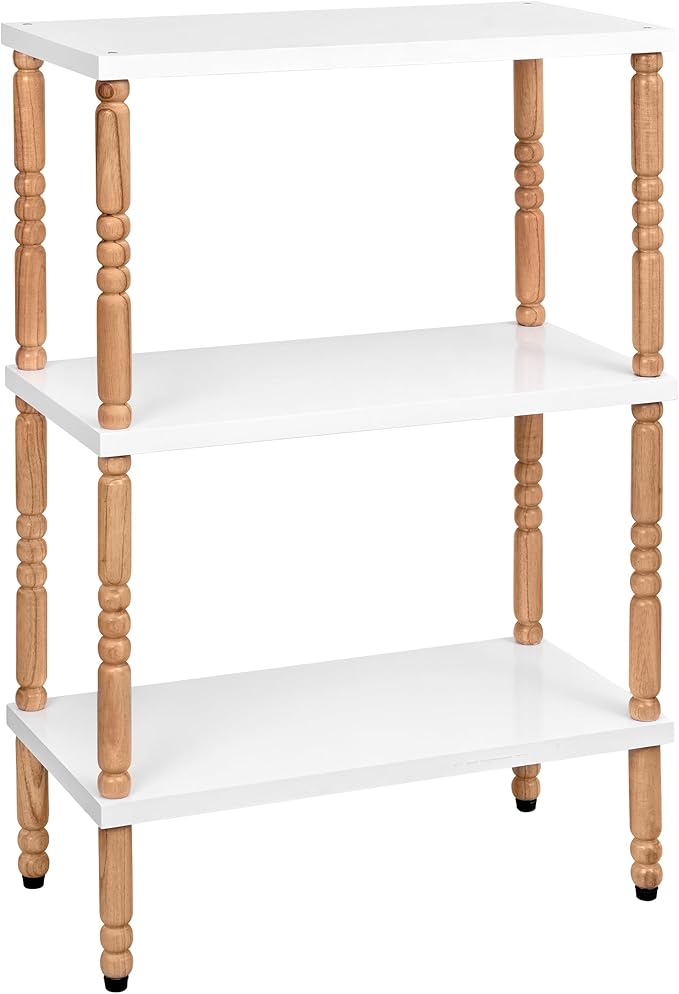 White Bookcase by Natural Wood, 3 Tier Bookshelf, Small Book Shelves Freestanding Display Storage Shelves. Open Bookshelf for Bedroom, Living Room and Office (White, 2 Tier)