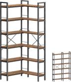 Huuger 6 Tier Bookshelf, L Shaped Corner Bookshelf with Open Shelves, 49.4 Inch Straight Wide Bookcase with Metal Frame and Wooden Board, Adjustable Feet, Rustic Brown