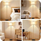 Luvkczc Floor Lamp, 60" Standing Lamp Tall Lamp with Fabric Lampshade&Pull Chain Corner Floor Lamps for Living Room, Bedroom,Office Corner (Wood Grain 2 Bulb Socket)