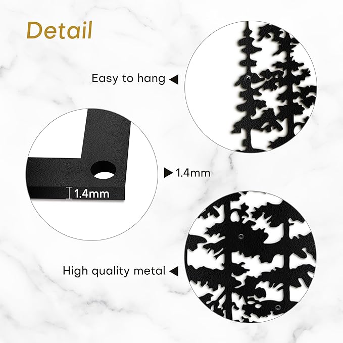 Metal Wall Art Decor Forest Pine Trees Minimalist Iron Tree Design Modern Nature-Inspired Wall Sculpture Hangings Home Decoration for Living Room, Bedroom, Bathroom, Kitchen, Outdoor - 36" Black