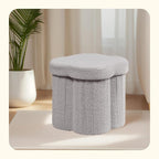 PINPLUS Floral Storage Ottoman Cube Boucle Footrest Stool with Lid, Multi-Functional Cube Seat for Living Room, Dorm & Bedroom – Grey 12.6"x12.6"x12.6"