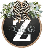 Circular Surname Front Door Welcome Sign - 26 Letter House Wreath, Front Porch Decorations, Year-Round Home Decor (Z)