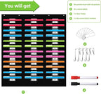 REGELETO 36 Pockets File Storage Pocket Chart with 36 Nametag Pockets, Hanging Wall File Organizer for Classroom and Office, Organize Your Assignments, Files, Scrapbooks, Paper (Black-36 Pockets)