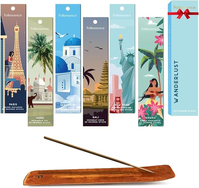 Folkulture Incense Sticks with Holder (120 Sticks) | Set of 6 Premium Incense Sticks for Aromatherapy | No Charcoal, Organic, Non Toxic, 45 Mins,Long Burning Coconut, Coffee, Rose Insence-Sticks