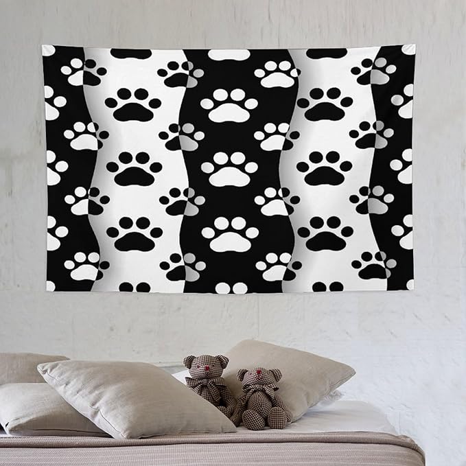 VUMIVI Pet Paws Tapestry Cute Puppy Kitten Black White Animal Paws Modern Funny Art Tapestry Wall Hanging for Living Room Bedroom Dorm Classroom Aesthetic Decor W60xL40in